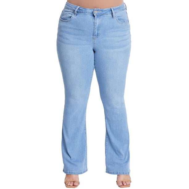 YMI - Pantalones de Mezclilla básicos Acampanados para Mujer Talla Grande, Azul/Claro, 40 Más