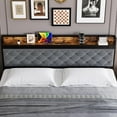thumbnail image 6 of TROPOW King Size Bed Frame,Upholstered Platform Bed Frame with Storage Headboard and Charging Station, Metal Bed Frame with LED Lights and 2 Drawers, Noise Free, No Box Needed, Gray, 6 of 9