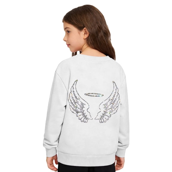 LIIPEE Girls Sweatshirts Casual Sparkly Graphic Printed Crew Neck Long Sleeve Hoodless Sweatshirt Kids Children Fashion Loose Fit Pullover Cute Comfortable Breathable Daily Tops,White,9-10 Years