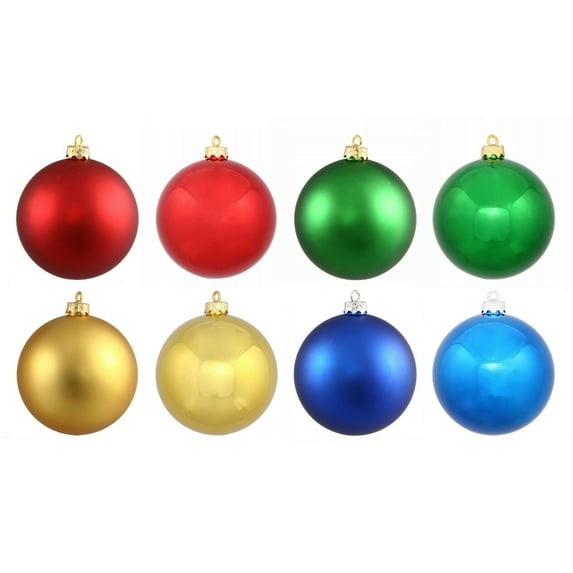 2.4" Red-Gold-Green-Blue Ball Ornaments in 4 Finishes. Set of 24