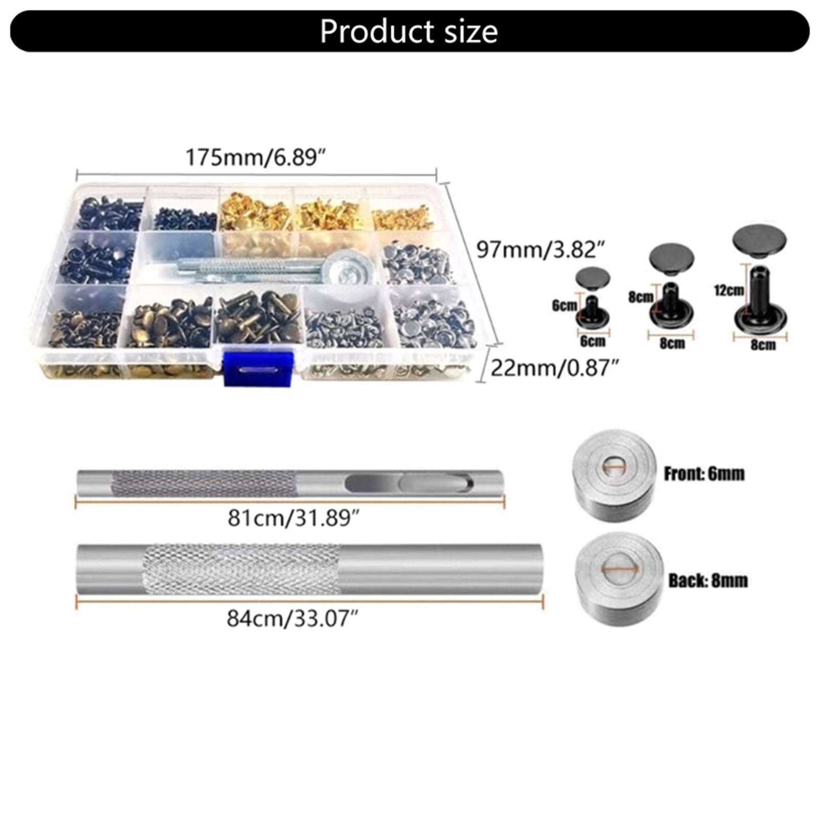 480 Sets 4 Color Leather Rivets, Double Caps Metal Rivets with Punching Pliers and 3Pcs Install Tool for Leather Craft