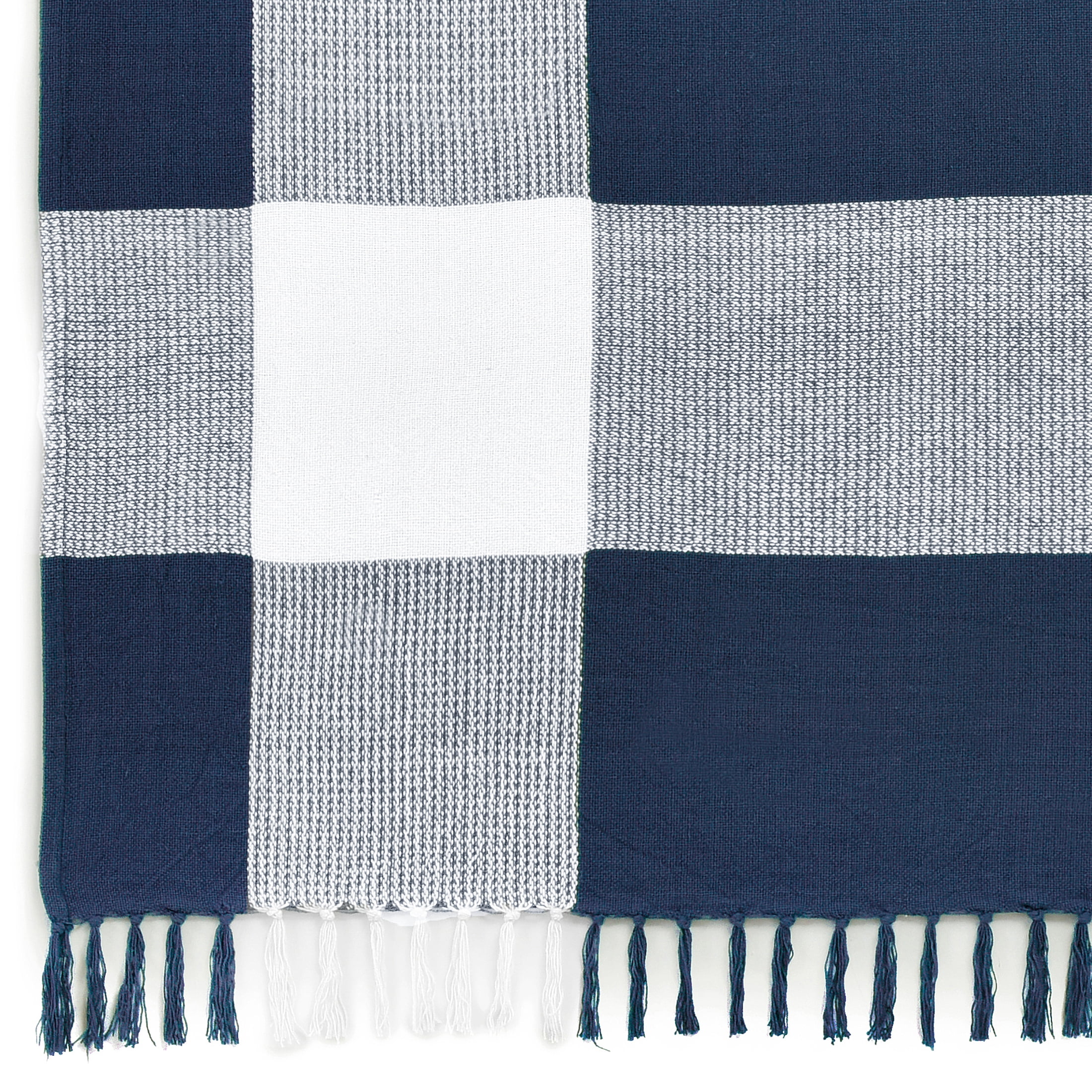 Ox Bay Navy Blue/White Tartan Plaid Cotton Throw Blanket, 50" x 60"