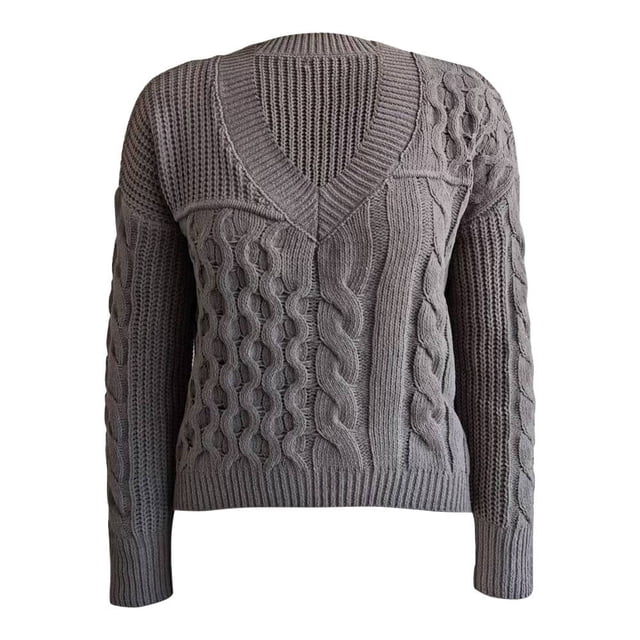 Suéter George para Mujer, con Cuello V ,Textura Grecas, Chenille Café Talla ECH