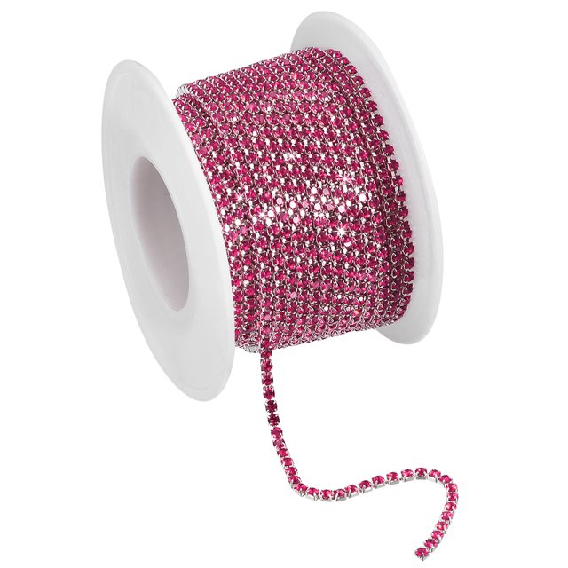Unique Bargains 11 Yards Crystal Rhinestone Chain, 3mm Sew on Close Claw Chain Trim, Silver Bottom, Rose Red