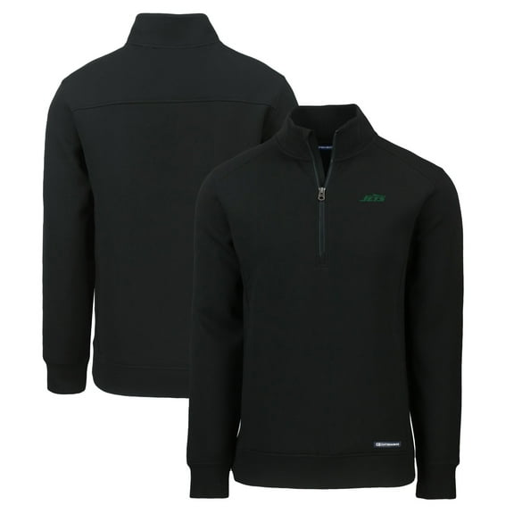 Men's Cutter & Buck Black New York Jets Primary Logo Roam Eco Recycled Quarter-Zip Pullover Top