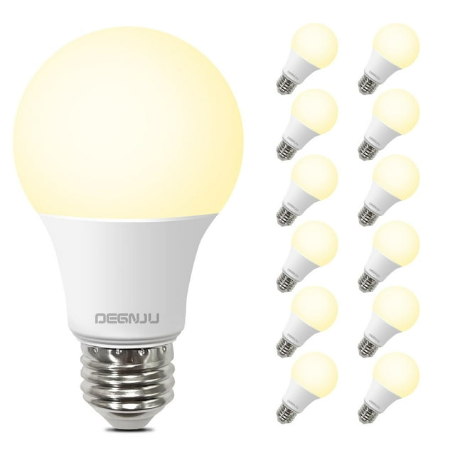 Paquete de 12 bombillas LED DEGNJU A19, 8,5 W, 800 lúmenes, 2700 K, E26