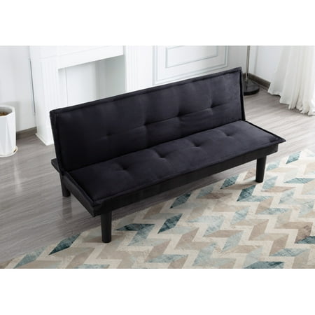 BSHTI Modern Faux Suede Futon Sofa bed,Twin Size Armless Convertible Futon Sofa Sleeper,Black