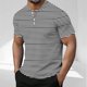 thumbnail image 1 of Blusas y camisas de manga corta y cuello redondo para hombre, blusa informal de poliéster de color liso con botones y cuello redondo a la moda para hombre., 1 of 5
