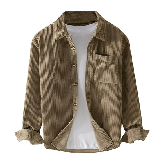 hotojiny Men's Corduroy Jacket Lightweight Casual Button down Shacket Fall Long Sleeve Shirts Coat with Pocket