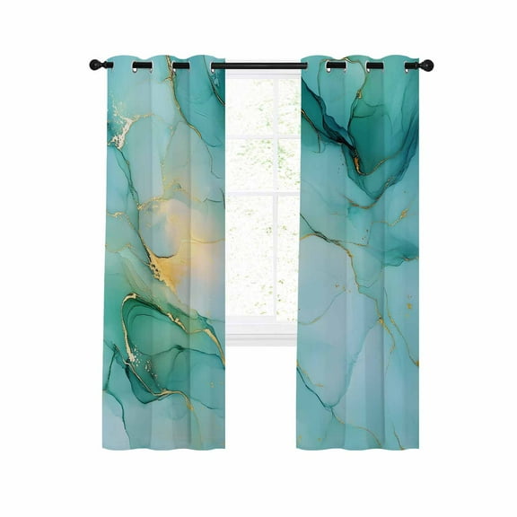 Teal Marble Blackout Curtains 96 Inches Long for Bedroom, Abstract Art Modern Ink Painting Thermal Insulated Room Darkening Black Out Window Curtain Panels Grommet Drapes for Living Room