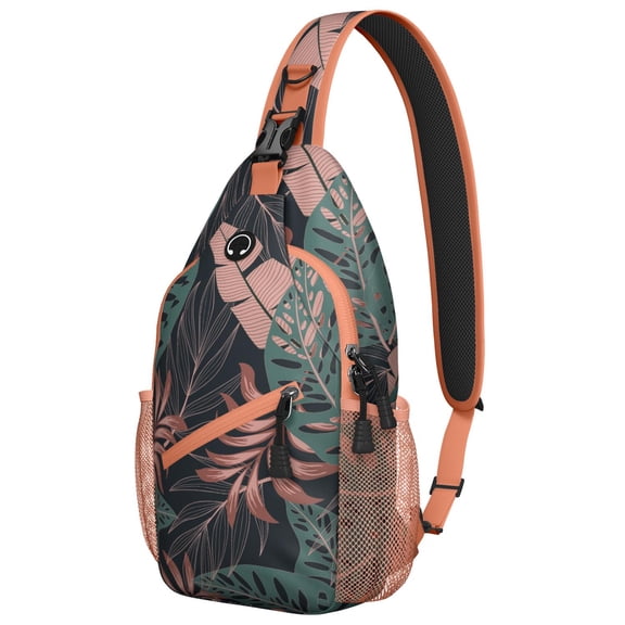 Aloha Hawaiian Sling Backpack for Travel and Hiking, Lightweight Crossbody Bag with Jungle Leaves, Tropical Palm Print, Colorful Botanical Beach Vacation Design