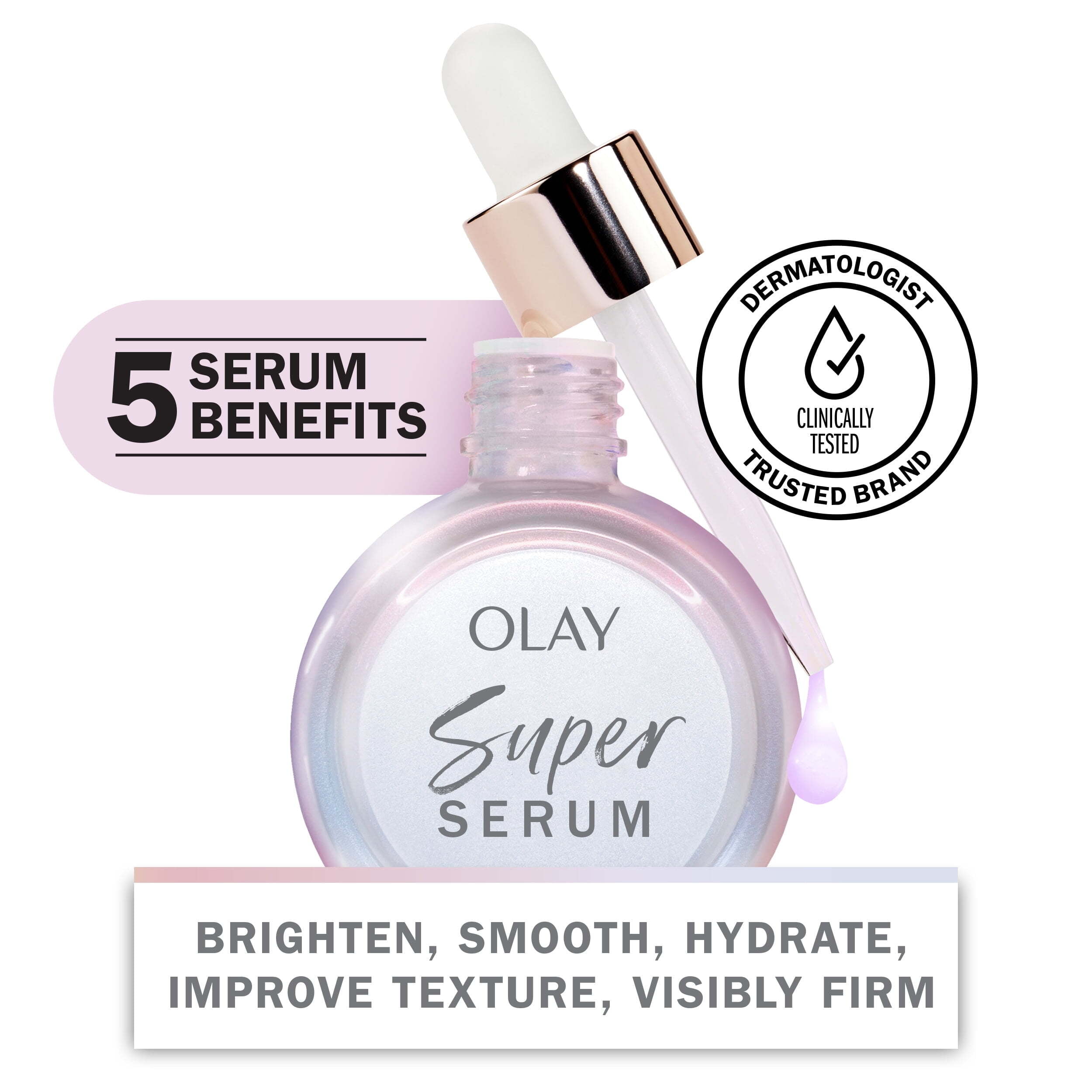(2 pack) Olay Super Serum, 5-in-1 Skin Enhancing Face Serum, 1.0 oz, For Brightening Dull or Dry Skin
