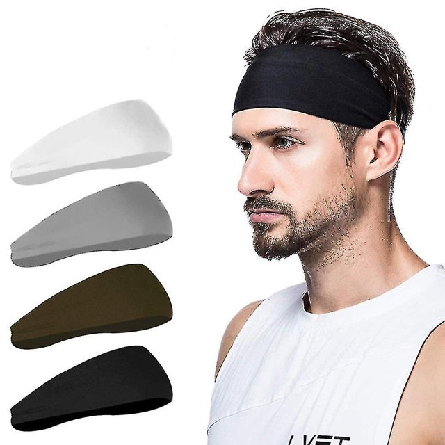 4 diademas deportivas para hombre, color negro, blanco, gris y verde.
