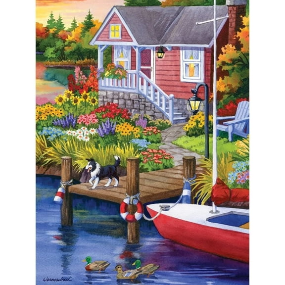 Bits and Pieces 300 Piece Jigsaw Puzzle Lakeside Retreat Lake Cabin by Nancy Wernersbach 18" x 24"