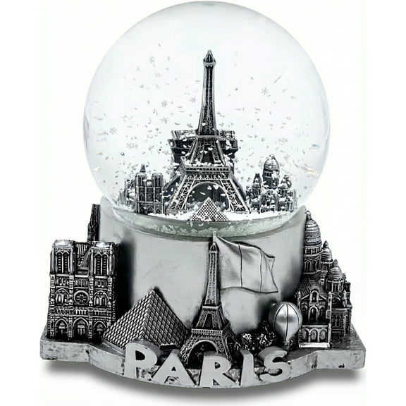 Paris Musical Snow Globe Romantic Gift Souvenir Decor for Home Office (Silver)