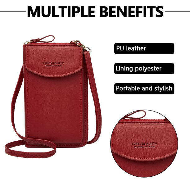 Bolso bandolera de PU impermeable para mujer para el ocio diario (rojo vino)