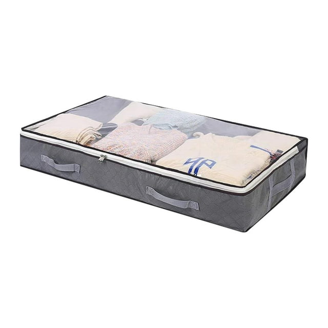 Solutions de Rangement pour Textiles de Maison pour Utilisation sous le Lit Sacs Pliables Grande Capacité avec Fenêtre Transparente Poignées Renforcées Organisateur Non Tissé à Fermeture Éclair pour Couettes et Couvertures