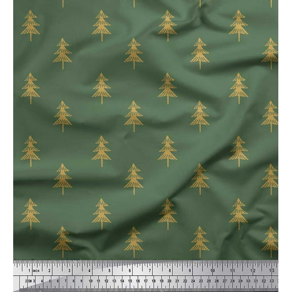 Soimoi Green Cotton Voile Fabric Christmas Tree Printed Fabric 1 Yard 42 Inch Wide