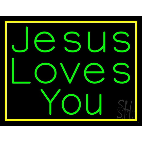 Jesus Loves You With Border LED Neon Sign 15" Tall x 19" Wide - inches Black Square Cut Acrylic Backing, with Dimmer - Premium built indoor Sign for Home décor, Event, Religious place, Store interior.