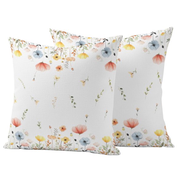 Outdoor Pillow Covers 26x26 Set of 2, Watercolor Wildflowers Waterproof Patio Throw Pillow Covers for Couch Sofa Chair, Farmhouse Botanical Floral Herbs Decorative Pillowcases for Throw Pillows