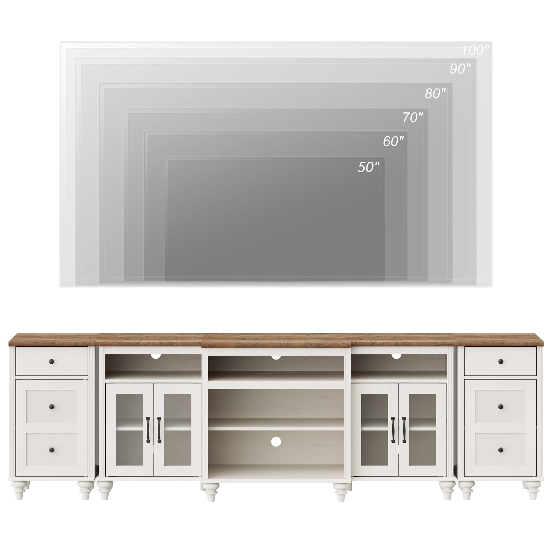 WAMPAT Large TV Stand for 100 Inch TV, TV Console Table with Charging Station for Living Room, Off White