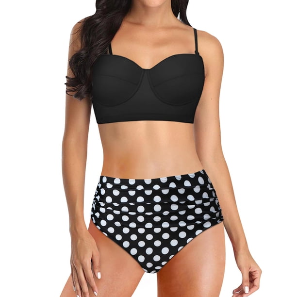 Conjunto de bikini dividido con estampado de contraste de pecho alto sexy para mujer Conjuntos de traje de baño de dos piezas Fridja nalpqowj56918