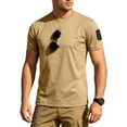 thumbnail image 2 of Mens Loose Fit Tactical T-Shirts Crew Neck Quick Dry Polyester Hook Loop Patch Breathable Short Sleeve Outdoor, Khaki, L, 2 of 6