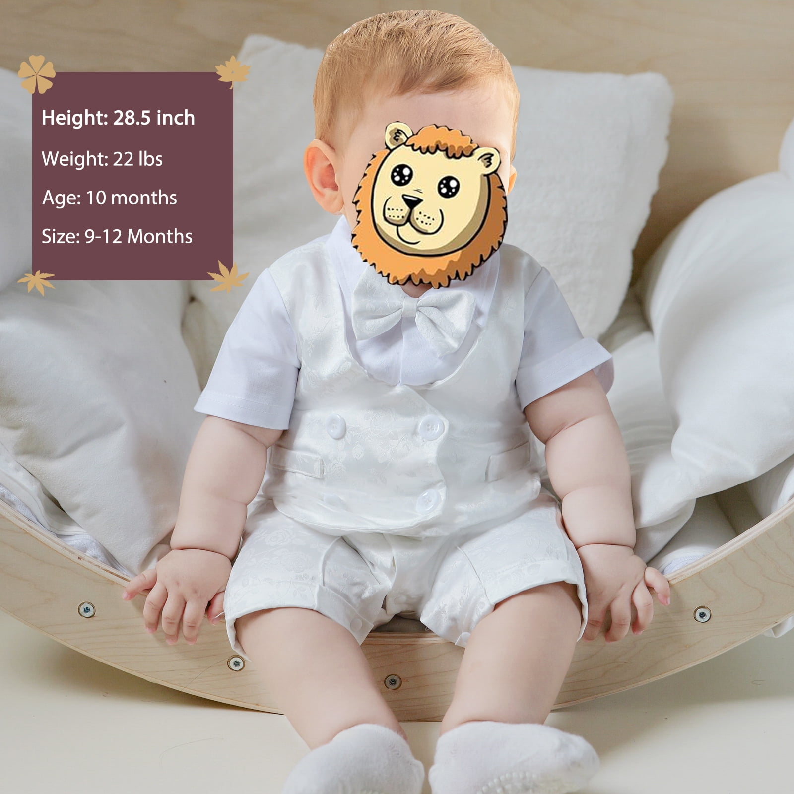 Hresadio Baby Boy Baptism Clothes Christening Outfit Bowtie Tuxedo Jumpsuit Overall Romper White