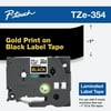 Brother P-Touch TZe-354 Standard Adhesive Laminated Labeling Tape, 1"w, Gold on Black