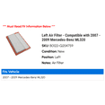 thumbnail image 2 of Left Air Filter - Compatible with 2007 - 2009 Mercedes-Benz ML320 2008, 2 of 2