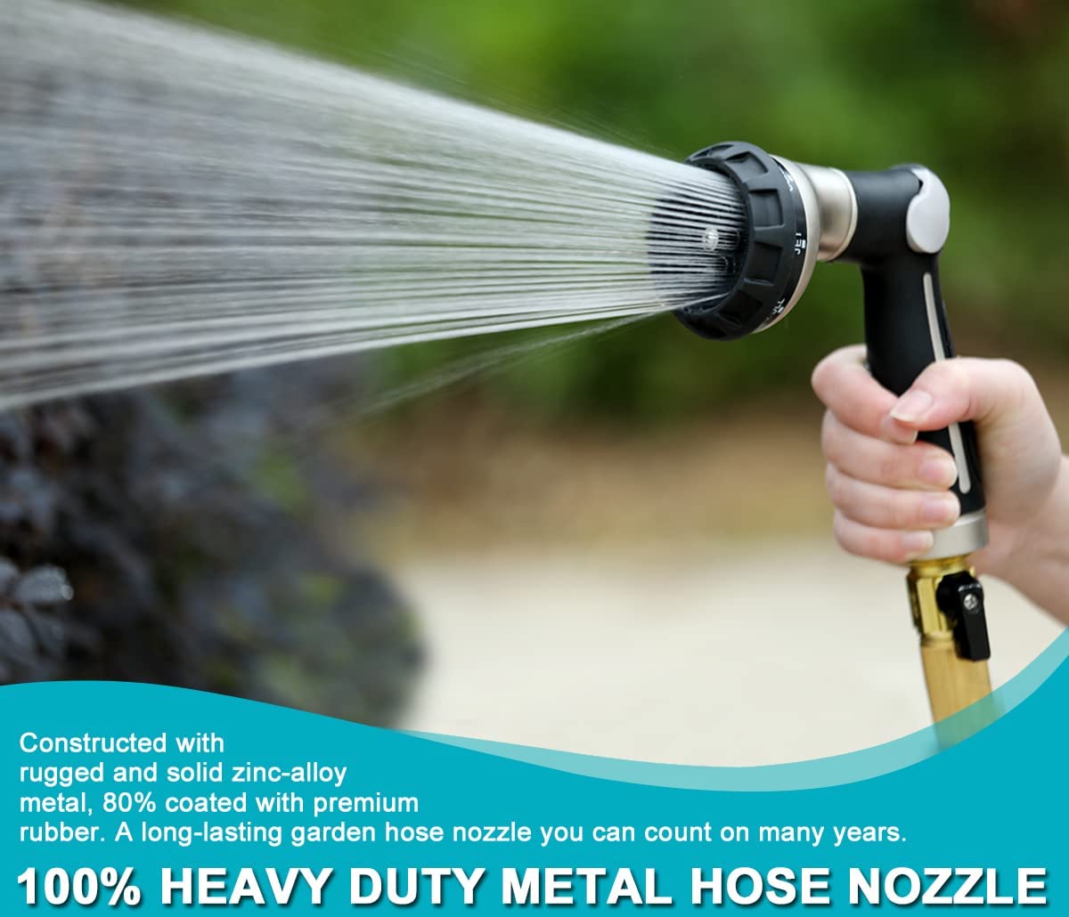 Garden Hose Nozzle Sprayer, 100% Heavy Duty Metal Water Hose Nozzle with 8 Different Spray Patterns, High Pressure Hand Sprayer for Watering Plant & Lawn, Washing Car & Pet