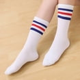 thumbnail image 2 of Par de calcetines largos con 3 barras Medias hasta la rodilla Calcetines largos de algodón transpirable para talla deportiva S (blanco), 2 of 5