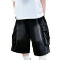 thumbnail image 3 of Wdgfv Boys Bootcut Jeans Boys Distressed Casual Shorts Lightweight Loose Fit Summer Five Pocket Side Pocket Comfortable Elastic Waist Hop Denim Shorts for Active Kids Black 8-9 Years, 3 of 8