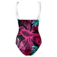 thumbnail image 3 of Gibobby Bañador de una pieza Traje de baño con estampado de flores y cuello en V para mujer Conjuntos de bikini con falda y delantal(Rosa caliente,CH), 3 of 4