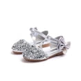 thumbnail image 3 of Maxcozy Girls Mary Jane Shoes Glittler Bow Dress Shoes Princess Sequins Low Heels Party Wedding Flower Girls Shoes Silver - 8 Toddler, 3 of 13