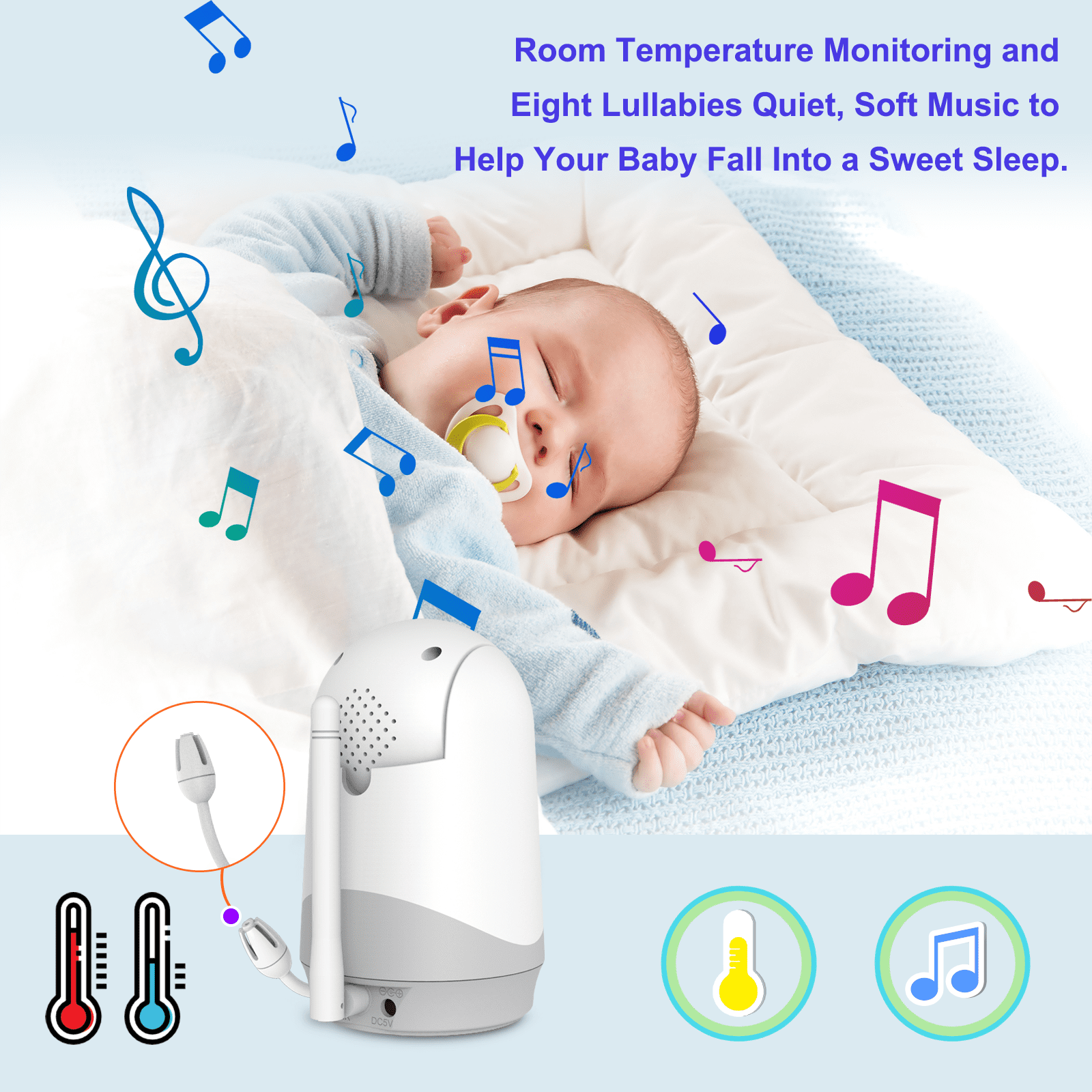 HelloBaby Video Baby Monitor-HB6256 with Remote Pan-Tilt and Zoom, 1000ft Long Range, No WiFi, 5.0" LCD, Night Vision, Lullabies, and Two-Way Audio