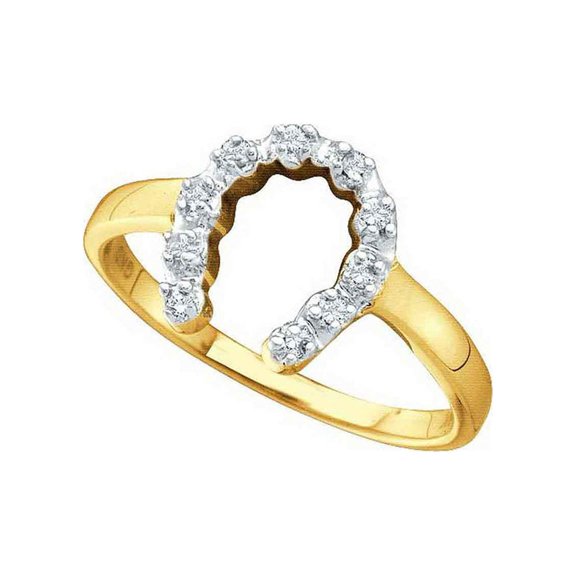 FB Jewels 10kt Yellow Gold Womens Round Diamond Two-tone Simple Lucky Horseshoe Ring 1/20 Cttw