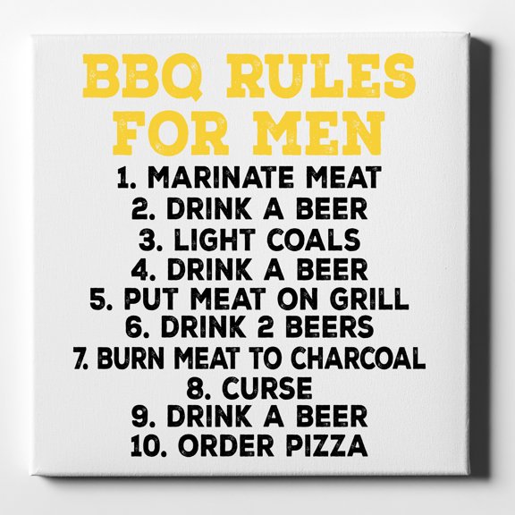 BBQ Rules for Men - 10" x 10" - Decorative Canvas Wall Art - White Edge - 5/8" Gallery Wrapped