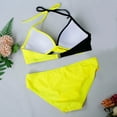 thumbnail image 3 of Busydd Swim Suits for Women S-3XL Two Piece Halter Bikini Set Color Block Pleated Bathing Suits Trendy Deep V Neck Push Up Swimming Suits with Briefs, 3 of 4