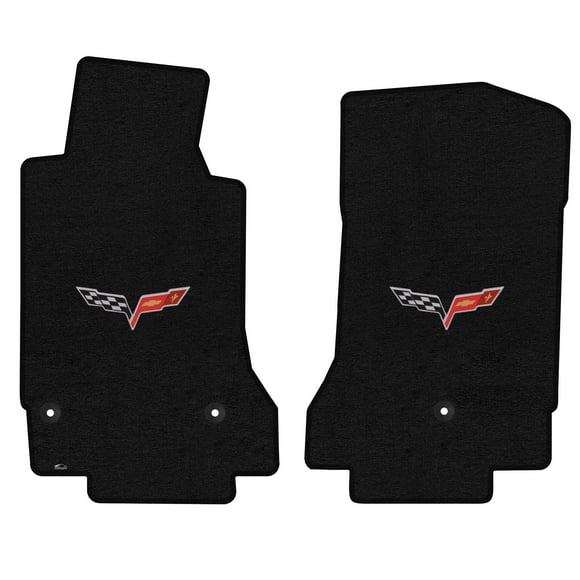 Lloyd Mats Heavy Duty Carpeted Floor Mats for C6 Corvette Mats 2005-2007 (Charcoal, Front Mats - Flag)