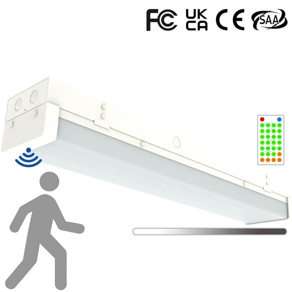 2FT Tri-Level Motion Sensor LED Wraparound Stairwell Light with Remote, IP20, 10W(1250lm)/20W(2500lm), 5000K, 100-277V, Dimmable, Flush Mount Commercial LED Wrap Shop Ceiling Light Fixture, FCC
