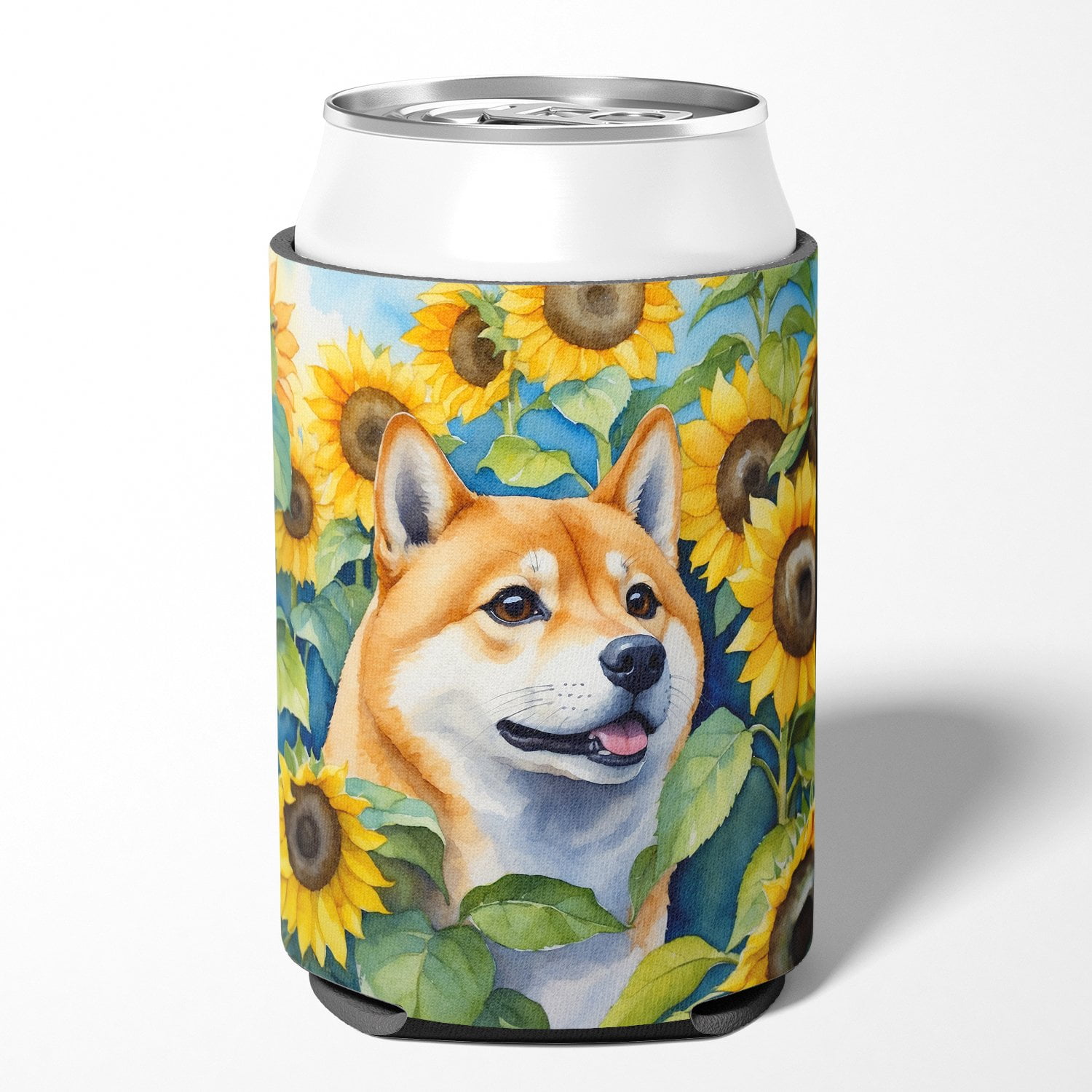 Shiba Inu in Sunflowers Can or Bottle Hugger 3 in x 5 in