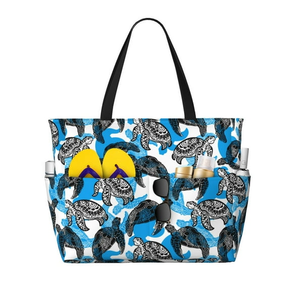 Daiia Sea Turtle Life Beach Travel Bag - Water-Resistant Beach Bag, Lightweight Tote with 7 Pockets for Women and Men - Gym,Pool,Camping,Reusable Grocery Bag