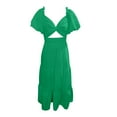 thumbnail image 4 of OSOLU Women Solid Color V-Neck Long Sleeve Puff Sleeve Dress Cute Sundress Dresses For Women 2025 Elegant Classy, 4 of 4