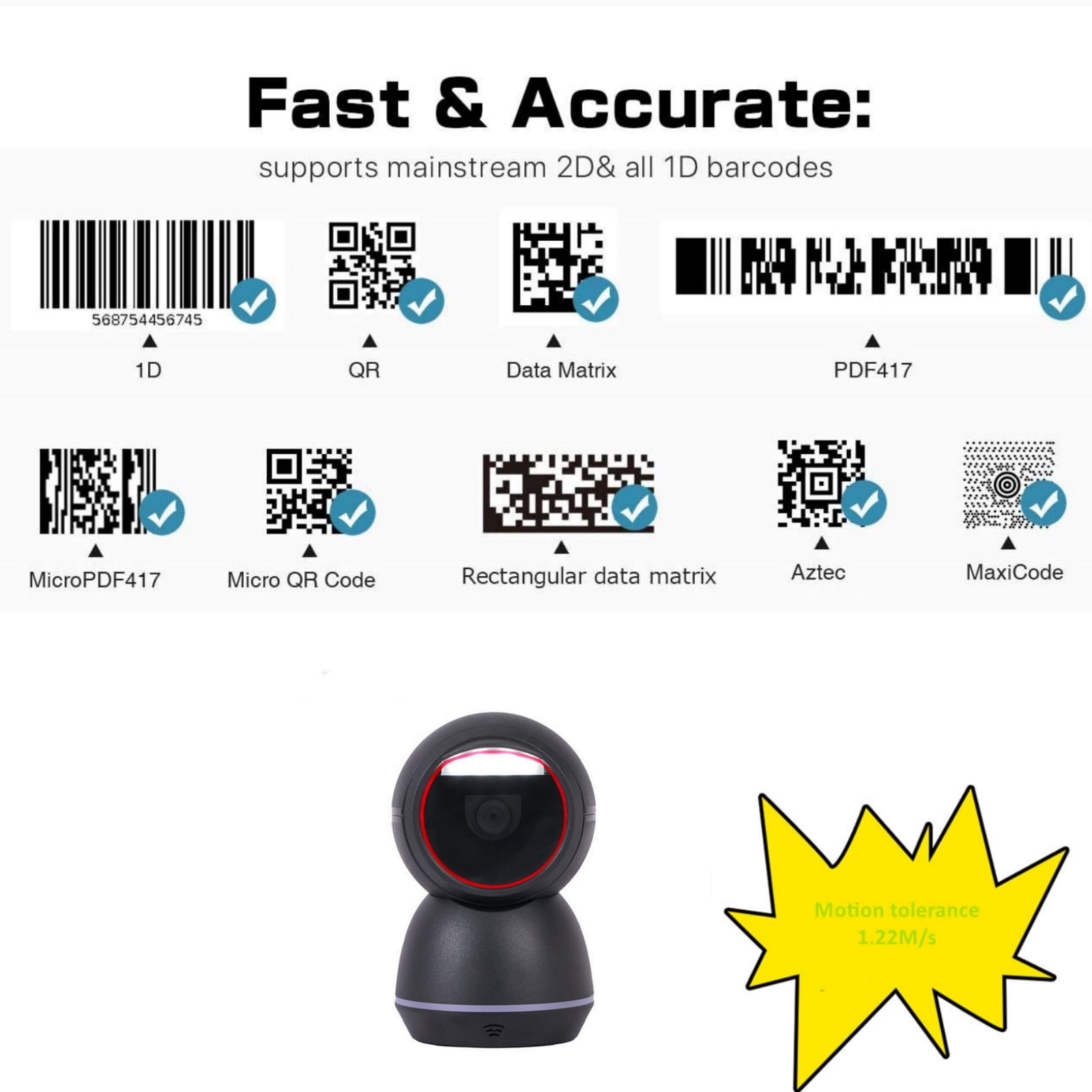 XIANJINO High Speed Square Desktop Barcode Scanner 1D 2D QR Code Bardcode Reader Accurate Code Scanning USB Interface Automatic Barcode Scanner for Supermarket Warehouse