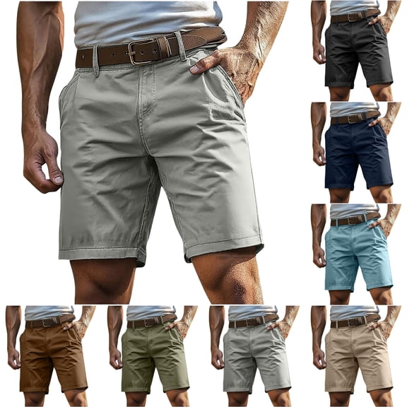 LIBRCLO Mens Shorts Solid Color Straight Shorts with Pockets Outdoor Work Sports Summer Bottoms