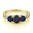 thumbnail image 2 of Gem Stone King 2.32 Ct Oval Blue Sapphire 18K Yellow Gold Plated Silver Moissanite Ring (Size 5), 2 of 4