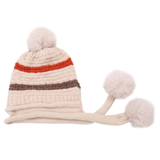 GOOHOCHY Gorro de lana para mujer, gorro suave, cálido, de esquí, gorro de lana para decoración de bolas de pelo, para invierno, adultos, niñas (beige)