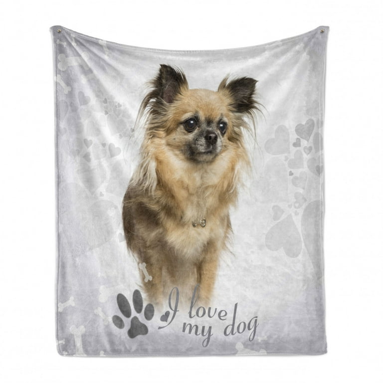 Chihuahua Soft Flannel Fleece Throw Blanket I Love My Dog with a Paw Print and Photo of Pet Cozy Plush for Indoor and Outdoor Use 60