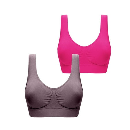 ATOYSOY 2 Pack Plus Size Sports Bra Everyday Bra Yoga Activewear Underwear Push Up Bralette Teens Comfort Bra Workout Breathable Clearance Wireless Ruched Tank Tops Hot Pink XXXL